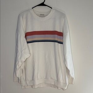 American Eagle Outfitters White Sweatshirt with Red and Blue Stripes